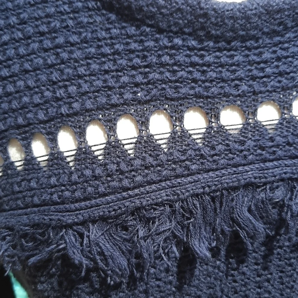 J.Crew medium navy blue knit sweater with fringe detail